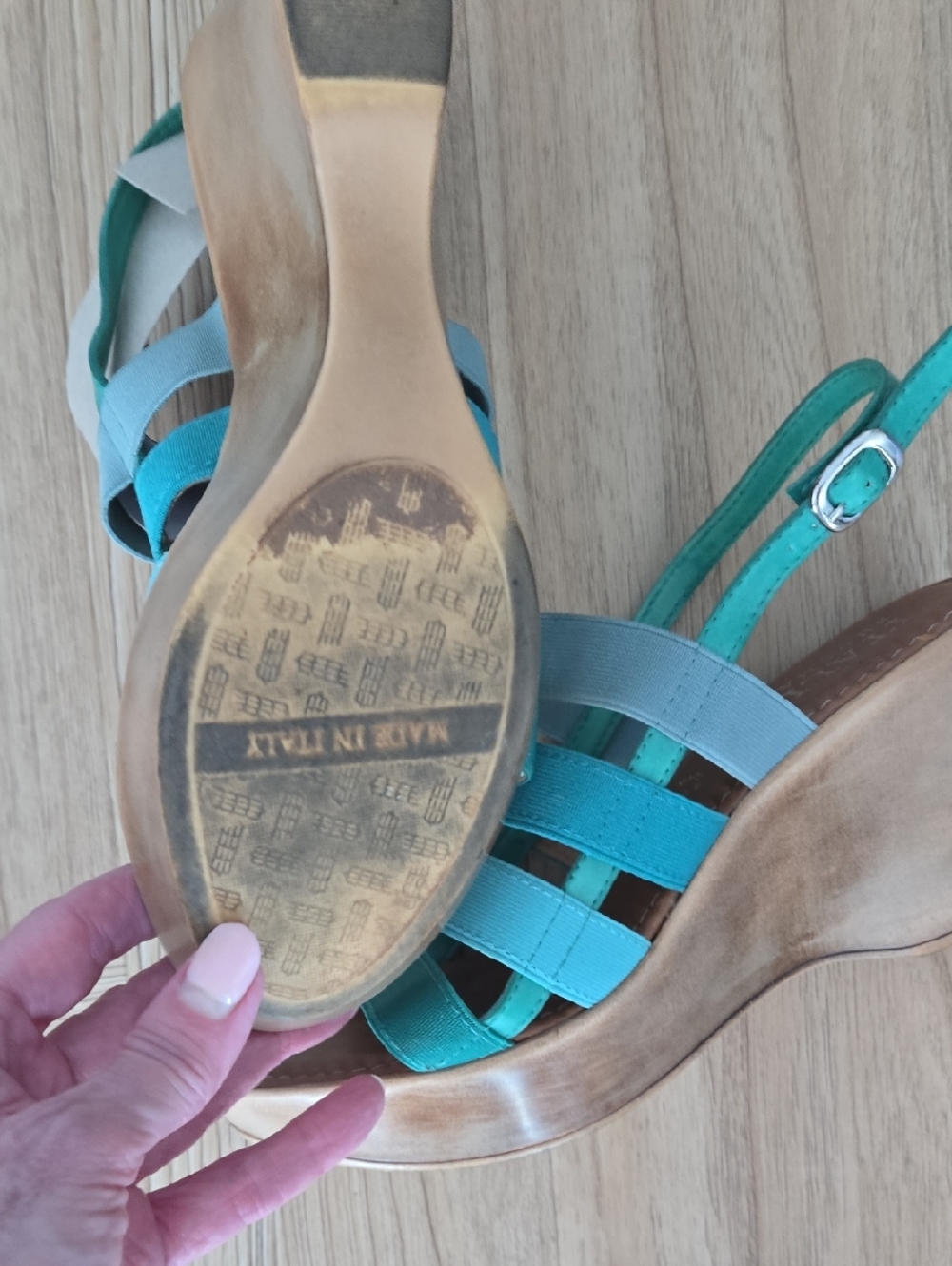 ITALIAN SHOE MAKERS Women’s Strappy Teal Multi-Tone Sandals 7.5 - Picture 4 of 5